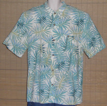 Joe Marlin Hawaiian Shirt White Turquoise Blue Gold Palm Leaves Size XXL - $24.99