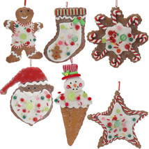Kurt Adler Set Of 6 Claydough Gingerbread Christmas Cookies Christmas Ornaments - £25.85 GBP