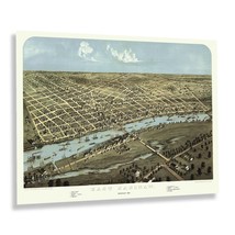 1867 East Saginaw Michigan Bird&#39;s Eye View Map Poster Wall Art Print - £31.69 GBP+