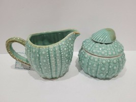 2pc Blue Sky Clayworks Aqua Sea Urchin Creamer and Sugar Bowl Set Beach ... - $54.44