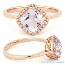 1.52ct Cushion Cut Pink Amethyst &amp; Diamond Halo Engagement Ring in 14k Rose Gold - £381.52 GBP