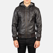 LE Nintenzo Brown Hooded Leather Bomber Jacket - $139.00+
