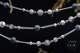 long boho necklace + choker with natural grey gemstones, handmade in USA, ooak - £35.34 GBP