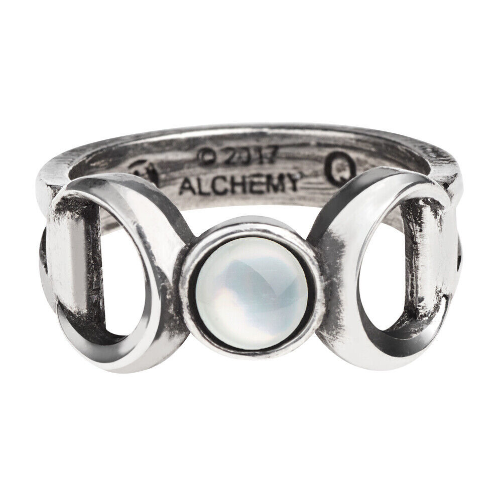 Alchemy Gothic R219 Triple Goddess Ring England Moon Wiccan Pearl Crystal - £18.15 GBP