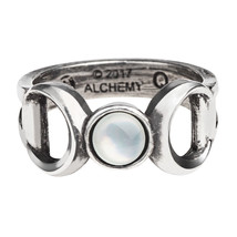 Alchemy Gothic R219 Triple Goddess Ring England Moon Wiccan Pearl Crystal - £18.50 GBP