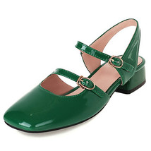 New Women Sandals Square Toe 3cm Block Heels Patent Leather Buckle Classic Vinta - £44.66 GBP