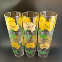 FULL Set Of 6 Vintage Yellow Flower Drinking Glasses EUC RARE MCM HTF - £21.92 GBP