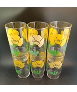 FULL Set Of 6 Vintage Yellow Flower Drinking Glasses EUC RARE MCM HTF - £21.79 GBP