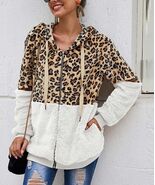 $68 Wild Orchid Cream &amp; Brown Leopard Color Block Zip-Up Hoodie Size Sma... - €9,15 EUR