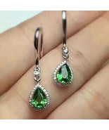 2.25Ct Pear Cut Lab-Created Emerald Women&#39;s Dangle Earring 14k White Gol... - $229.17 CAD