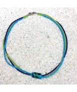 Handmade Beaded Necklace Choker Glass Bead Lime Green &amp; Blue - $276.80 MXN