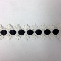 2 Yards White Venice Venise Black Satin Ribbon Double Scalloped 1&quot; SHIP ... - $0.99