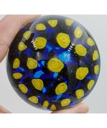 Art Glass Paperweight Dark Blue with Yellow Flowers unsigned 2.5&quot; - $25.79 CAD