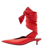 *Balenciaga Red Leather Knife  Pointed Toe Ankle Wrap Pumps Size 38.5 - $992.34 CAD