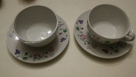 015 Two Sets Coffee Cups &amp; Saucers Violet Butterfly Pattern Big Cup Tea - £15.67 GBP