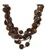 Vintage Boho Beaded Multi Strand Brown Shiny Disc Necklace Costume Jewelry - $27.63 CAD