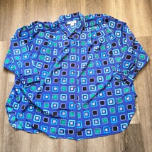 A Personal Touch Blouse Blue Womens Plus Size 5X Geometric Hawaiian Long Sleeve - £27.84 GBP