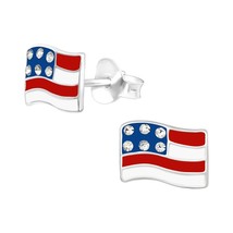 American Flag 925 Silver Stud Earrings with Crystals - £11.02 GBP