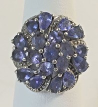 Vintage Purple Rhinestone Cocktail Ring 925 Q Silver IN LN Tanzanite or ... - £63.16 GBP