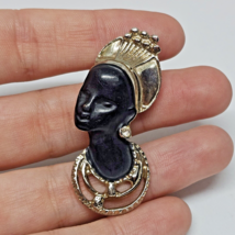 Blackamoore African Queen Beauty Enamel Vintage Gold Tone Brooch Pin Rhi... - $34.95