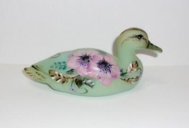 Fenton Glass Jadeite Floral Feather Mallard Duck Figurine Ltd Ed M Kibbe #10/33 - £135.60 GBP