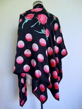 Vintage Emanuel Ungaro Parallele Oversized Silk Scarf Wrap Roses Dots Black Pink - £99.78 GBP