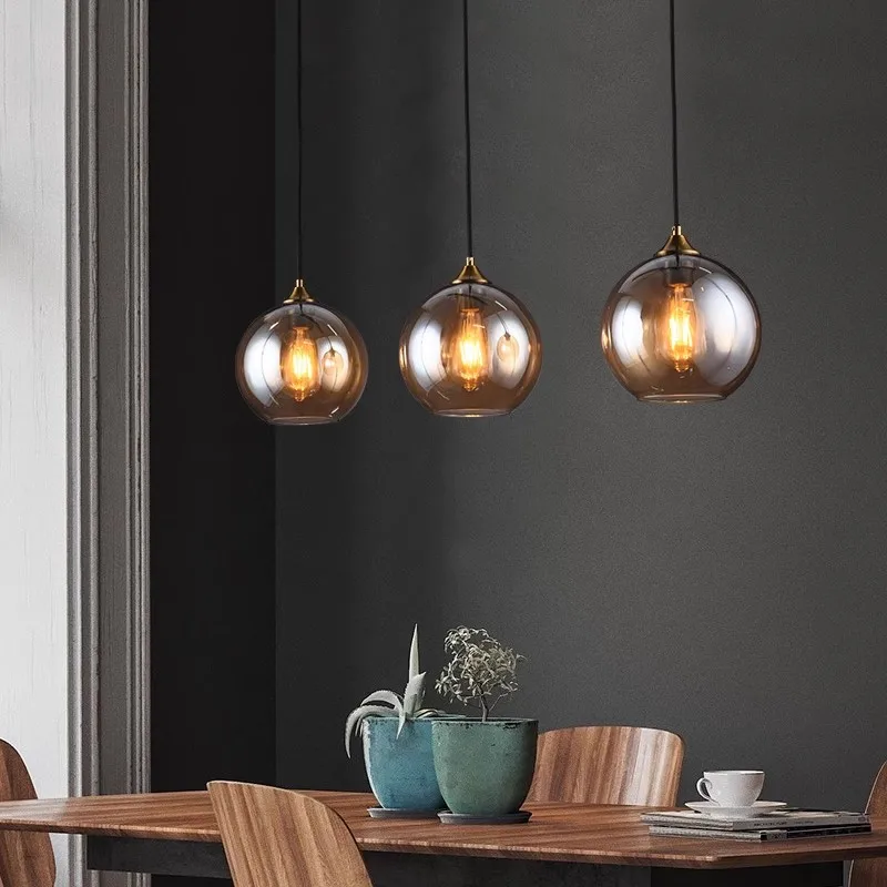 Smoke Gray Amber Gold Silver Glass Pendant Lamp Industrial Dining Table ... - $37.37+