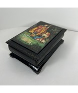 Vintage Russian USSR Palekh Hand Painted Lacquered BlackTrinket Box - $60.83 CAD