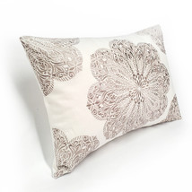 Mancini Cream and Sand Medallion Embroidered Throw Pillow 16x24 - £75.72 GBP