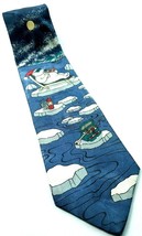 Polar Bear Relaxing Sunglasses Fishing On Ice North Pole Arctic Novelty Tie - $11.78