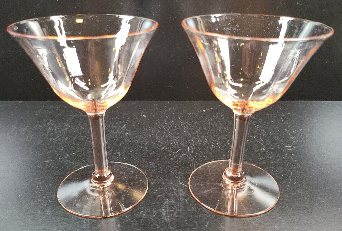 2 Tiffin Franciscan Pink Champagne Tall Sherbet Set Depression Optic Pan... - $29.67