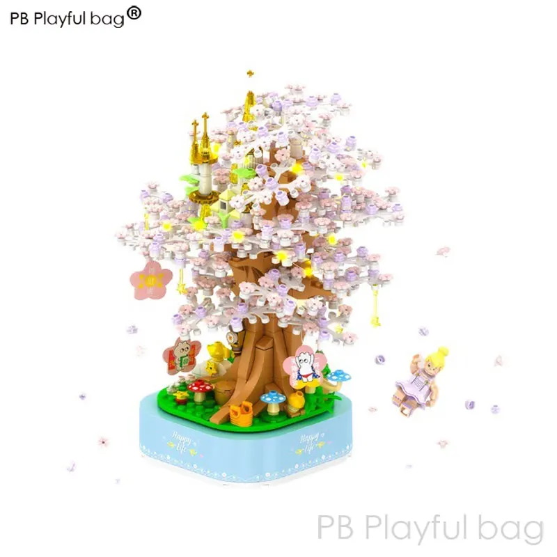 Puzzle building block Cherry Blossom toy small particle assembled music box - £71.24 GBP+