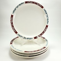 Syracuse Embassy Salad Plates 7.38in Set of 4 Red Gray Scrolls Restaurant - £18.34 GBP