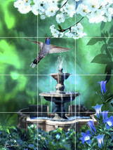 hummingbird bird garden flowers water fountain ceramic tile mural backsplash - £47.73 GBP+