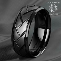 8mm Dome Black Warrior Brushed Center Tungsten Ring Bridal Band ATOP Men Jewelry - £22.37 GBP