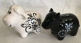 Hand painted Black Bull and White Sheep Salt &amp; Pepper Shakers 2.75” L NEW - £11.59 GBP