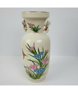 Vintage Japan Porcelain Iris Hummingbird Vase ART w/ Handles Gold Trim 1... - $51.43