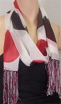 White Dot Print 100% Silk Scarf w/Fringe 60x13 NEW WITH TAGS - £9.19 GBP