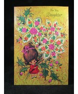 Chirstmas Greeting Card Vintage 1960&#39;s RUST CRAFT FLOWERS HOLLY girl dau... - $10.99