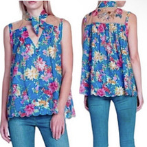 Aratta Floral Sleeveless Blouse Large 10 12 $138 V Neck Gold Mesh Sequins NWT - £53.59 GBP