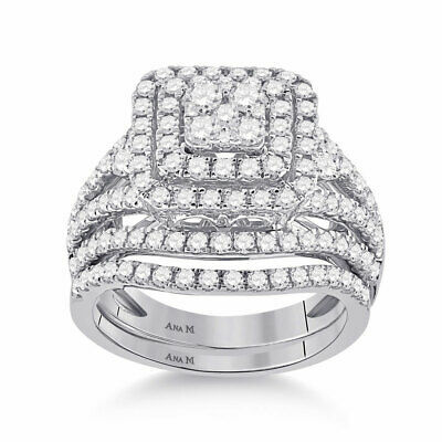 14kt White Gold Round Diamond Bridal Wedding Ring Band Set 1-3/4 Ctw - £1,967.16 GBP