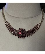 VINTAGE BOLD RED RHINSTONES FANCY DECOLLETE CHOKER NECKLACE BEAUTIFUL - €15,45 EUR