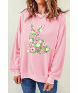 Floral Bunny Round Neck Long Sleeve Sweatshirt - $60.59 CAD