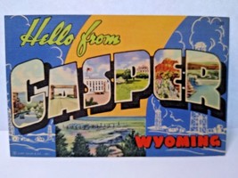 Greetings Hello From Casper Wyoming Postcard Large Big Letter Unused Vintage - £5.52 GBP