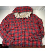 Zaful Shacket Shirt Jacket Red Blue Plaid Flannel Hooded Fleece Lined Sn... - $14.84