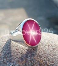 Pink Star Ruby Oval Gemstone July Birthstone Handmade Brass Silver Men Ring - £49.59 GBP