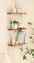 Timeyard Macrame Shelf Hanging Shelves, Wood Wall Shelf With Woven, Bedroom - £31.62 GBP