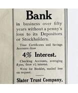 1906 Slater Trust Company Advertisement Banking Rhode Island 5.25 x 3.25&quot; - $9.99