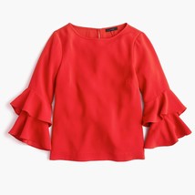 NWT Womens Size 8 J. Crew Red Tiered Bell Sleeve Blouse Top in Drapey Crepe NEW - £23.55 GBP