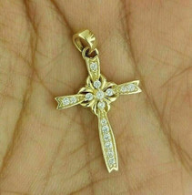 1.50Ct Round Cut CZ Cross Charm Pendant 14K Yellow Gold Plated with Free Chain - £113.90 GBP